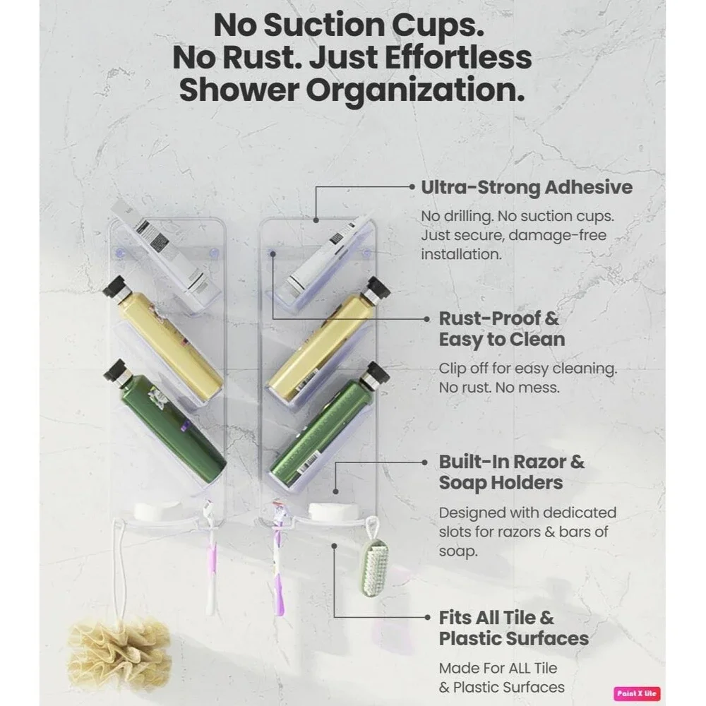 ShowerGem Acrylic Shower Organizer Twin Pack Caddy Shelf Aesthetic Storage NIB